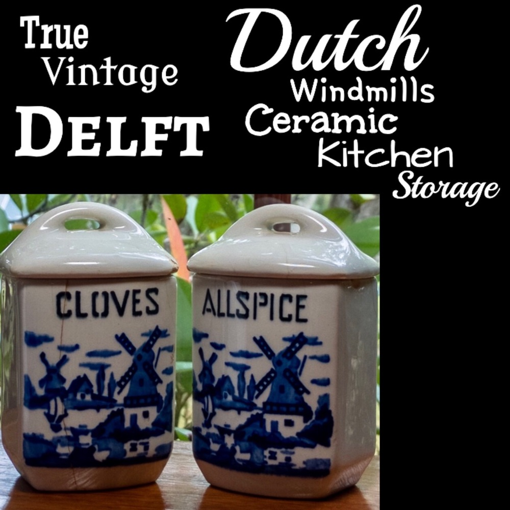 ⭐️HP(X2)⭐VTG▪️Set DELFT Dutch Windmill Kitchen Storage